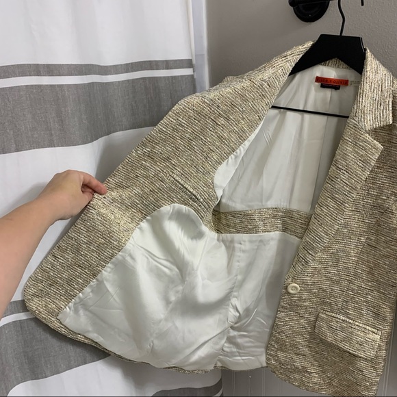 ALICE + OLIVIA Gold Metallic Tweed Knit Single Button Blazer Small C207-225-513 - Picture 5 of 15